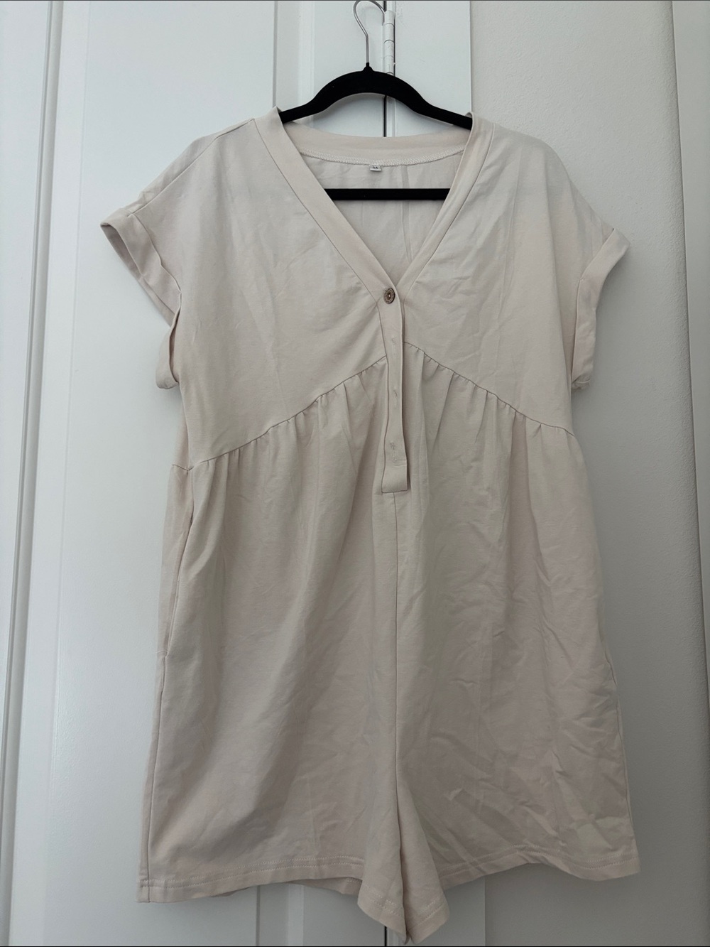 Women’s Cream V-Neck Button Romper
